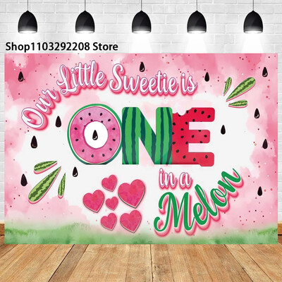 Braškių temos „Sweet One“ 1-ojo gimtadienio fonas Naujagimio dušas „Arbūzų vaisiai“ Fotografijos fone Vaikų studijos nuotraukos