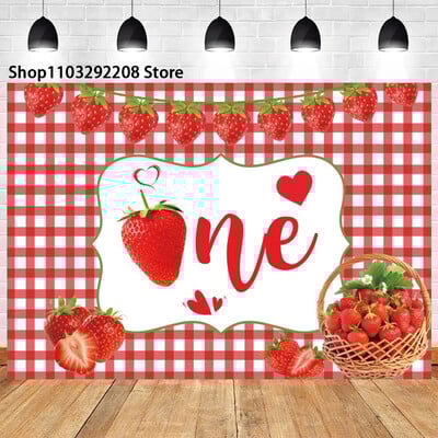 Braškių temos „Sweet One“ 1-ojo gimtadienio fonas Naujagimio dušas „Arbūzų vaisiai“ Fotografijos fone Vaikų studijos nuotraukos
