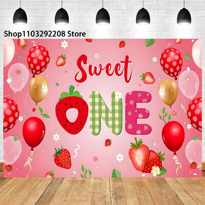 Braškių temos „Sweet One“ 1-ojo gimtadienio fonas Naujagimio dušas „Arbūzų vaisiai“ Fotografijos fone Vaikų studijos nuotraukos