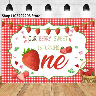 Braškių temos „Sweet One“ 1-ojo gimtadienio fonas Naujagimio dušas „Arbūzų vaisiai“ Fotografijos fone Vaikų studijos nuotraukos