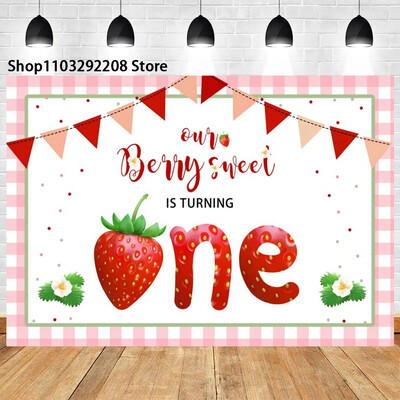 Braškių temos „Sweet One“ 1-ojo gimtadienio fonas Naujagimio dušas „Arbūzų vaisiai“ Fotografijos fone Vaikų studijos nuotraukos