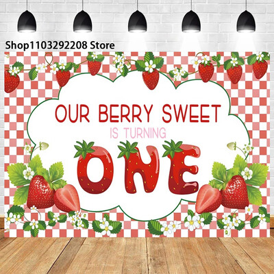 Braškių temos „Sweet One“ 1-ojo gimtadienio fonas Naujagimio dušas „Arbūzų vaisiai“ Fotografijos fone Vaikų studijos nuotraukos