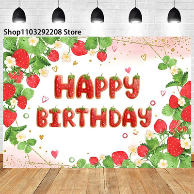 Braškių temos „Sweet One“ 1-ojo gimtadienio fonas Naujagimio dušas „Arbūzų vaisiai“ Fotografijos fone Vaikų studijos nuotraukos