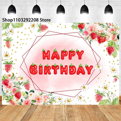 Braškių temos „Sweet One“ 1-ojo gimtadienio fonas Naujagimio dušas „Arbūzų vaisiai“ Fotografijos fone Vaikų studijos nuotraukos