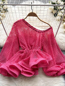 XFPV 2023 új őszi, nyári divat koreai elegáns varrott kivágású ing bő, hosszú ujjú felső blúzok női SM2255