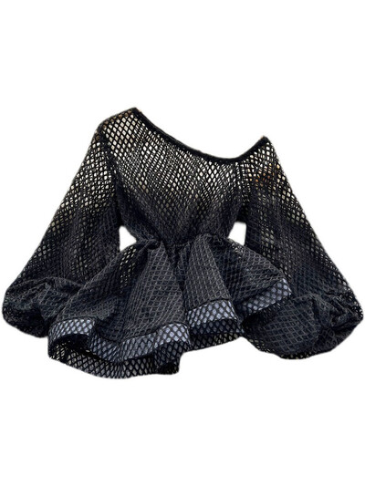 XFPV 2023 új őszi, nyári divat koreai elegáns varrott kivágású ing bő, hosszú ujjú felső blúzok női SM2255