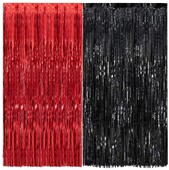 Fekete-piros fémes talmi fólia rojtos függönyök bulihoz fotó hátterek esküvői dekoráció katicabogár születésnapi Casion party