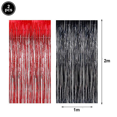 Fekete-piros fémes talmi fólia rojtos függönyök bulihoz fotó hátterek esküvői dekoráció katicabogár születésnapi Casion party