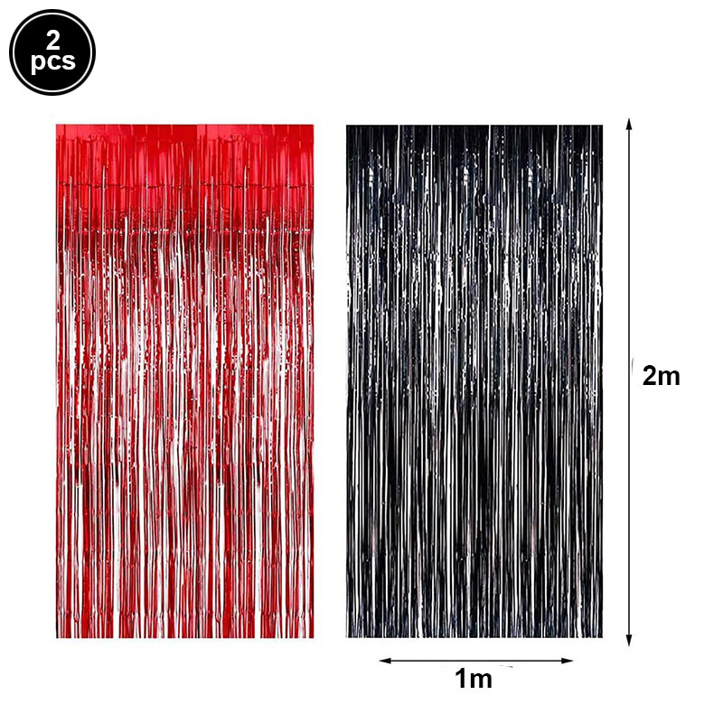 Fekete-piros fémes talmi fólia rojtos függönyök bulihoz fotó hátterek esküvői dekoráció katicabogár születésnapi Casion party