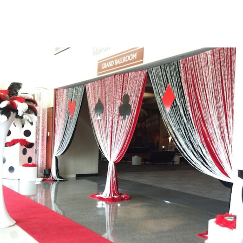 Fekete-piros fémes talmi fólia rojtos függönyök bulihoz fotó hátterek esküvői dekoráció katicabogár születésnapi Casion party