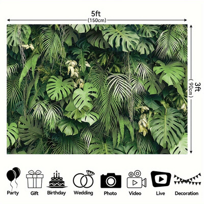 Zöld trópusi pálmalevél fotó fotózás háttér vinil dzsungel vadon élő növény fotó hawaii Lu party dekoráció transzparens