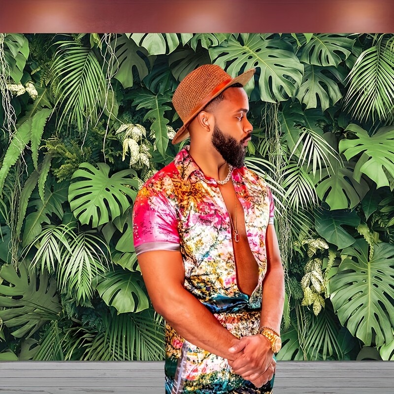 Zöld trópusi pálmalevél fotó fotózás háttér vinil dzsungel vadon élő növény fotó hawaii Lu party dekoráció transzparens