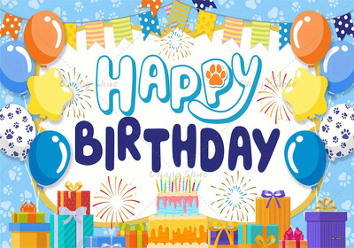 Boldog születésnapi parti háttér dekoráció tortával, virágokkal, léggömbökkel, pillangós háttér bannerrel a fotófülke kellékeihez