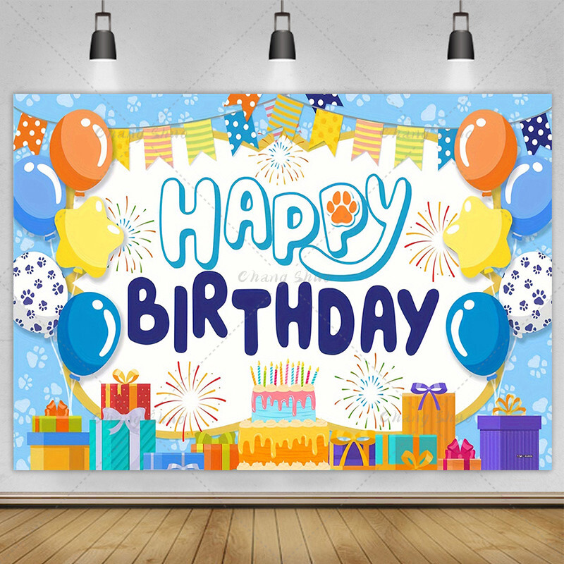 Boldog születésnapi parti háttér dekoráció tortával, virágokkal, léggömbökkel, pillangós háttér bannerrel a fotófülke kellékeihez