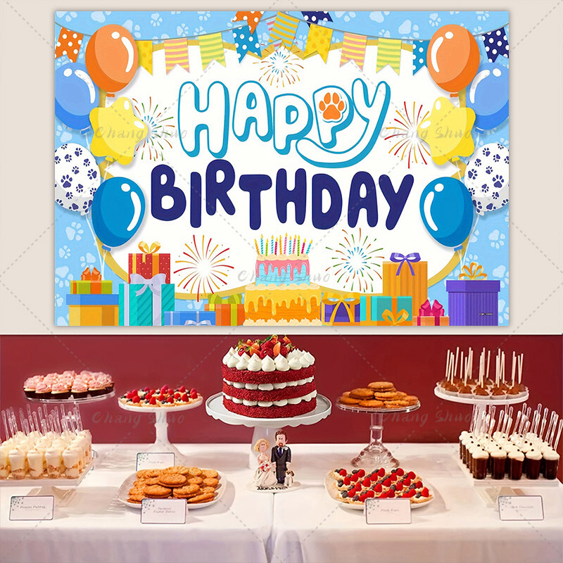 Boldog születésnapi parti háttér dekoráció tortával, virágokkal, léggömbökkel, pillangós háttér bannerrel a fotófülke kellékeihez