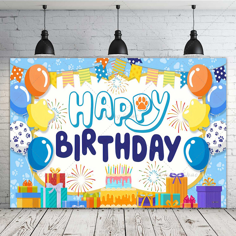 Boldog születésnapi parti háttér dekoráció tortával, virágokkal, léggömbökkel, pillangós háttér bannerrel a fotófülke kellékeihez