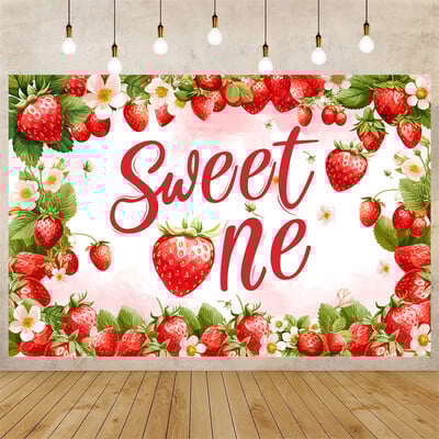 Φράουλα με θέμα Γλυκό ένα πάρτι γενεθλίων σκηνικό Baby shower Φρούτα νεογέννητο φόντο φωτογραφία