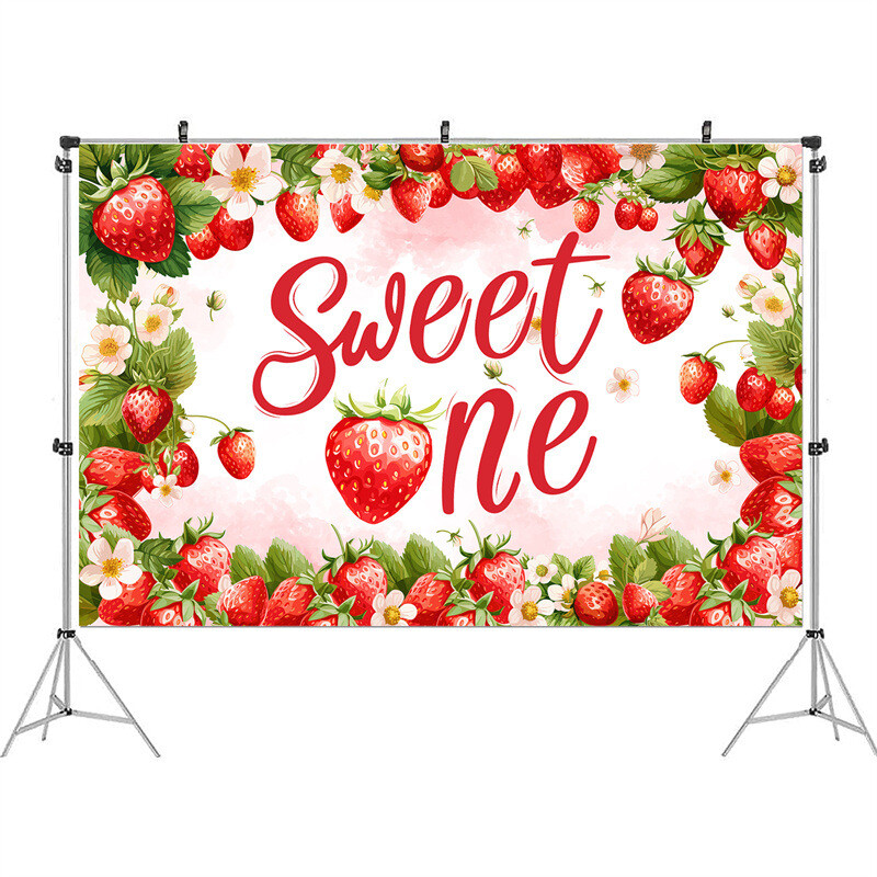 Φράουλα με θέμα Γλυκό ένα πάρτι γενεθλίων σκηνικό Baby shower Φρούτα νεογέννητο φόντο φωτογραφία