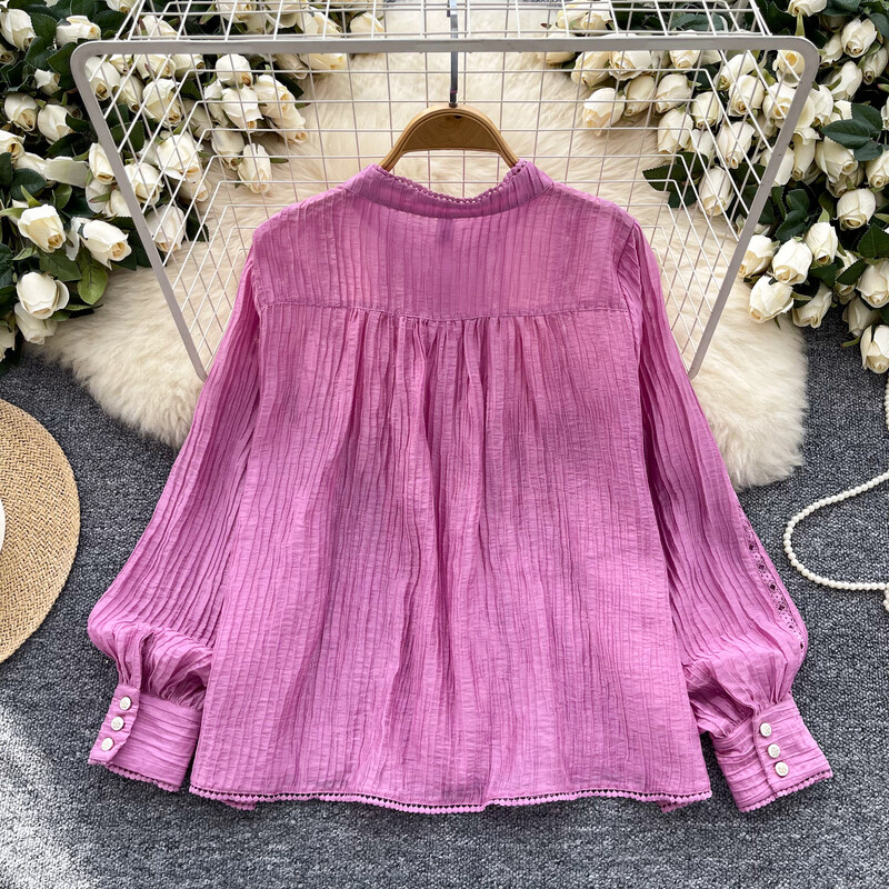 elegants, vintage, doba, apkakle ar mežģīnēm savienotu laternu Piedurkņu ikdienišķs krekls ar vienrindu Sieviešu pamati High Street blūze