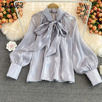 Neploe Fashion Temperament Tops Women Autumn New Fairy Loose Blouse Woman Bow V-deck Solid Color Blusas Mujer De Moda 2024