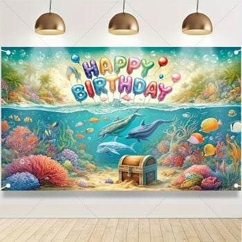 Карикатура Ocean Animal Dolphin Тема за парти за рожден ден Фон Baby Shower Under the Sea Ocean Тема Консумативи за парти за рожден ден