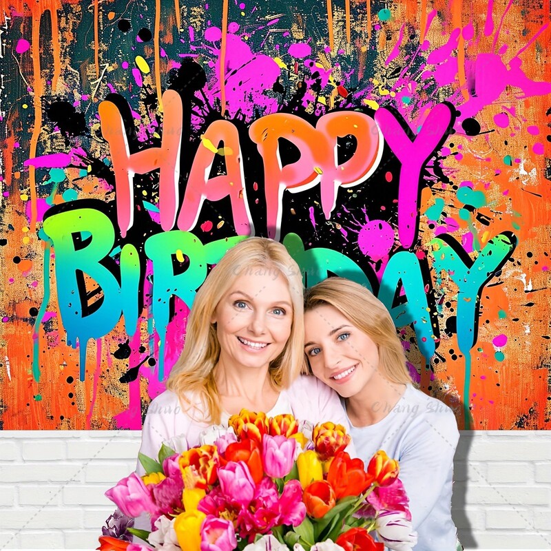 Színes graffiti olajfestmény festék fröccsenő háttér kendő Boldog születésnapi parti elrendezése lövöldözős kellékek babazuhany dekoráció tilalma