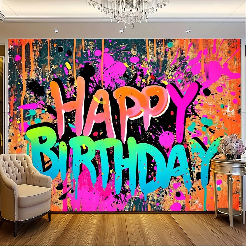 Színes graffiti olajfestmény festék fröccsenő háttér kendő Boldog születésnapi parti elrendezése lövöldözős kellékek babazuhany dekoráció tilalma