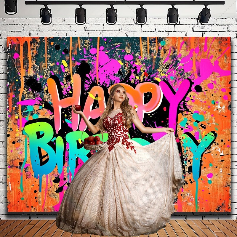 Színes graffiti olajfestmény festék fröccsenő háttér kendő Boldog születésnapi parti elrendezése lövöldözős kellékek babazuhany dekoráció tilalma