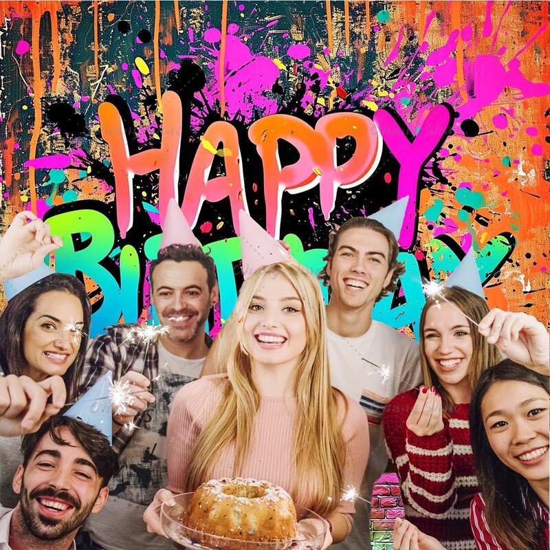 Színes graffiti olajfestmény festék fröccsenő háttér kendő Boldog születésnapi parti elrendezése lövöldözős kellékek babazuhany dekoráció tilalma