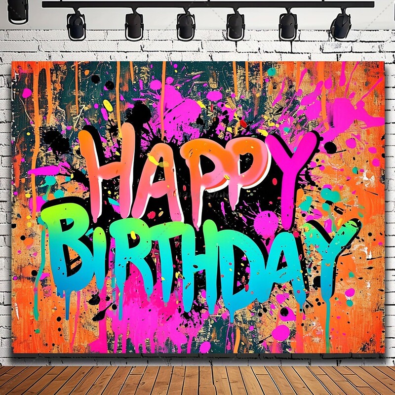 Színes graffiti olajfestmény festék fröccsenő háttér kendő Boldog születésnapi parti elrendezése lövöldözős kellékek babazuhany dekoráció tilalma