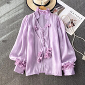 Neploe Sweet Pink Loose Chiffon Blusas Mujer Φθινοπωρινά καινούργια πουκάμισα με λαιμόκοψη V γυναικεία μπλούζες με φανάρι Y2k E-Girl