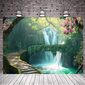 Zaļā meža ainavas fons Fotogrāfija Fons Ballīšu reklāmkarogs Ballīšu piederumi Ballīšu dekorēšanas dzimšanas dienas reklāmkarogs