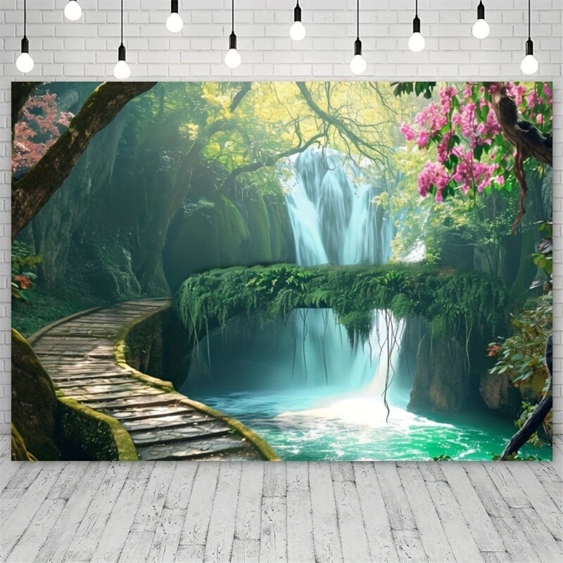 Zaļā meža ainavas fons Fotogrāfija Fons Ballīšu reklāmkarogs Ballīšu piederumi Ballīšu dekorēšanas dzimšanas dienas reklāmkarogs