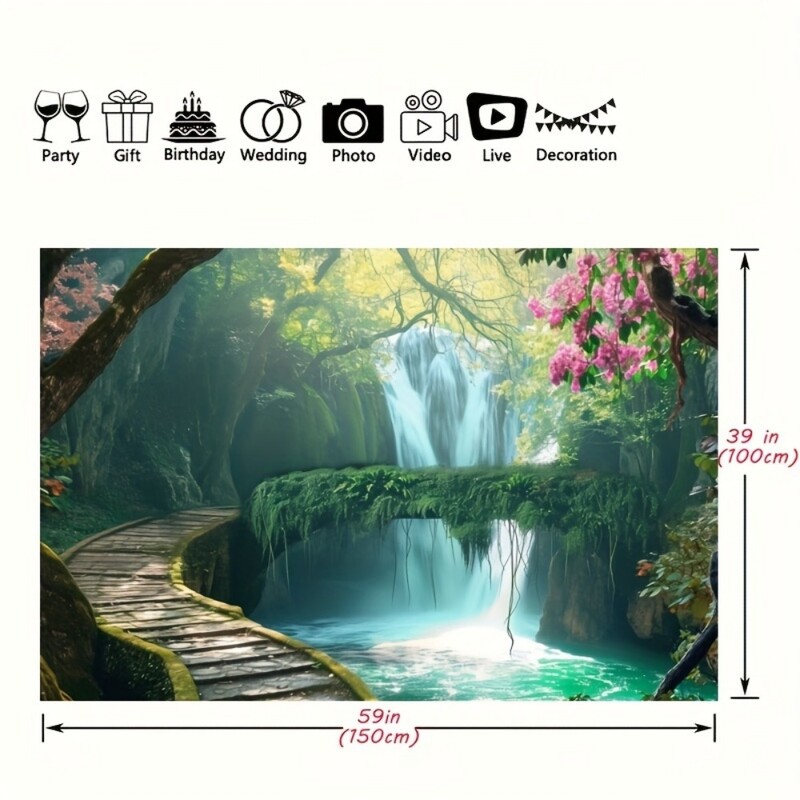 Zaļā meža ainavas fons Fotogrāfija Fons Ballīšu reklāmkarogs Ballīšu piederumi Ballīšu dekorēšanas dzimšanas dienas reklāmkarogs