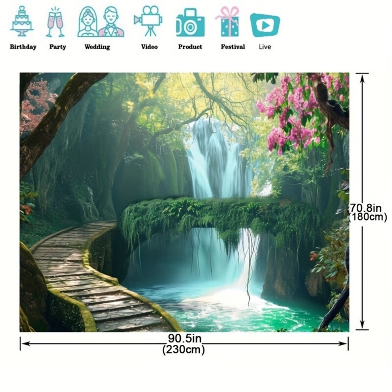 Zaļā meža ainavas fons Fotogrāfija Fons Ballīšu reklāmkarogs Ballīšu piederumi Ballīšu dekorēšanas dzimšanas dienas reklāmkarogs