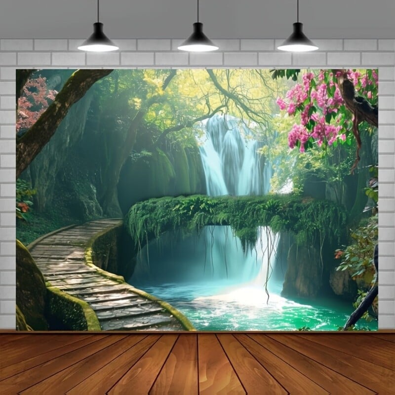 Zaļā meža ainavas fons Fotogrāfija Fons Ballīšu reklāmkarogs Ballīšu piederumi Ballīšu dekorēšanas dzimšanas dienas reklāmkarogs