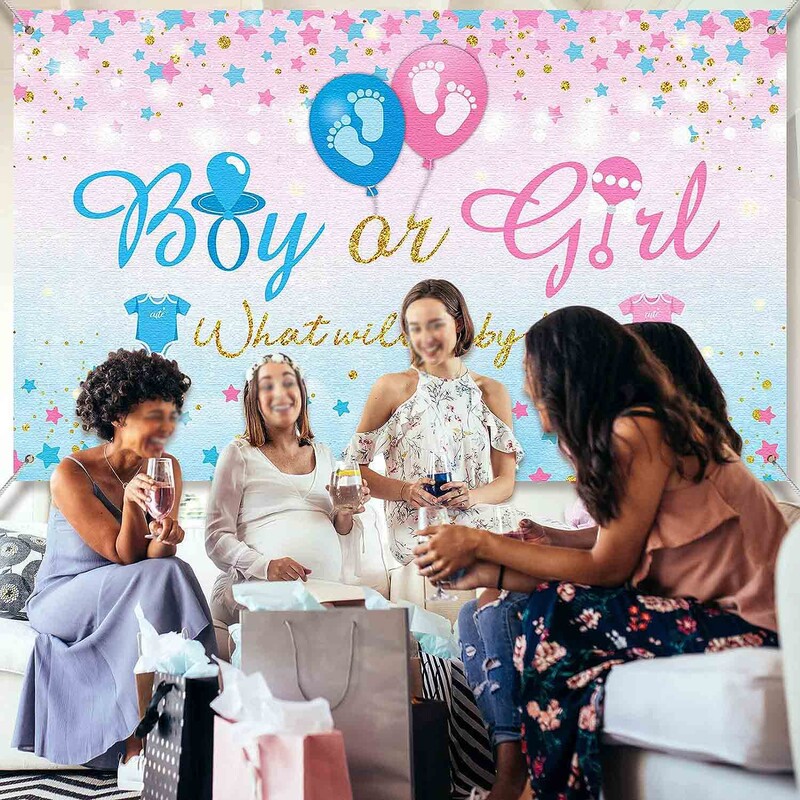 1,5 * 1M poliészter nemet feltáró háttérszövet, amely alkalmas a nemek felfedésére, babaváró bulikra és születésnapi partikra