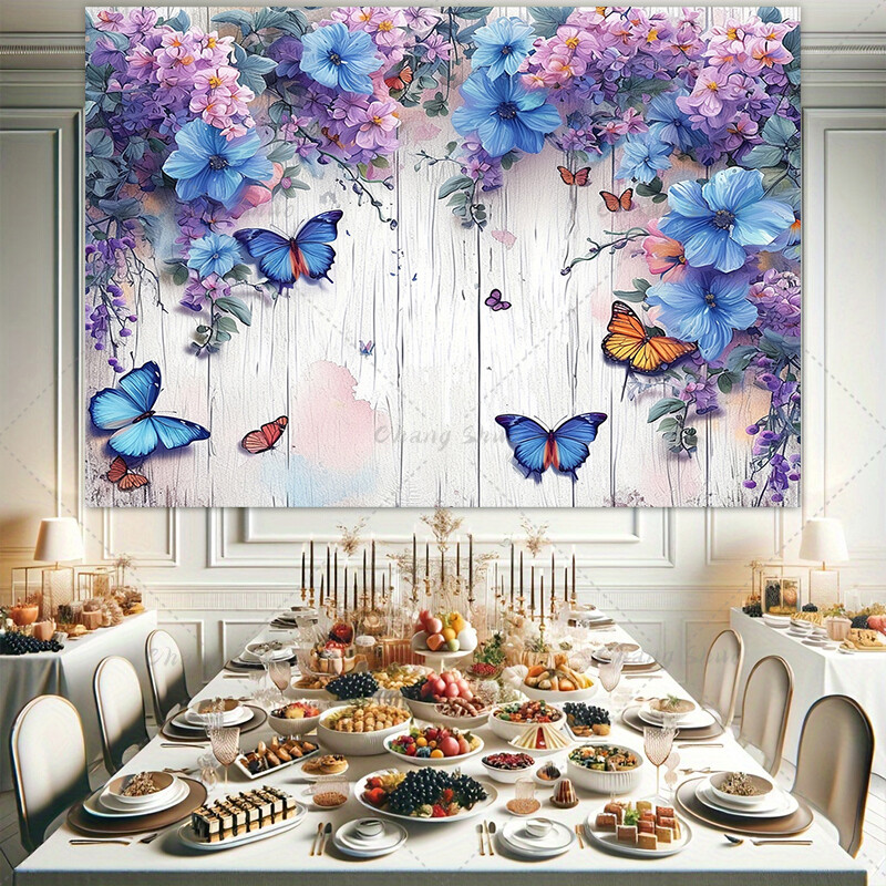 Σκηνή γάμου Λουλούδια πεταλούδας Νυφικό ντους Διακόσμηση πάρτι γενεθλίων Φωτογραφικό περίπτερο φόντο Νεογέννητο ντους πανό