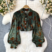 Γαλλικά κομψά γυναικεία πουκάμισα Dobby γυριστό γιακά με μακριά φανάρι με πέτο μπλούζα φθινοπωρινή casual μπλούζες Dropship