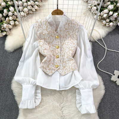 Két darab állógallér hajtóka Egyedülálló női ingek érkezési udvar stílus + v-nyakú Dobby sokoldalú női csipke Camis Dropshipping