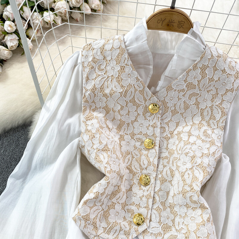 Két darab állógallér hajtóka Egyedülálló női ingek érkezési udvar stílus + v-nyakú Dobby sokoldalú női csipke Camis Dropshipping