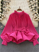 XFPV Γυναικείο μακρυμάνικο πουκάμισο με κορδόνι με κορδόνια με βολάν Μπλούζες Trend Y2k Sweet Korea Άνοιξη Φθινόπωρο 2023 SM7985