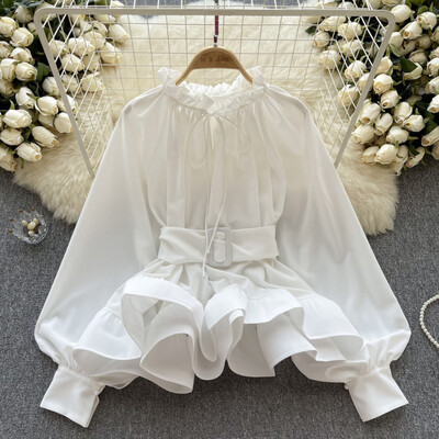 XFPV Γυναικείο μακρυμάνικο πουκάμισο με κορδόνι με κορδόνια με βολάν Μπλούζες Trend Y2k Sweet Korea Άνοιξη Φθινόπωρο 2023 SM7985