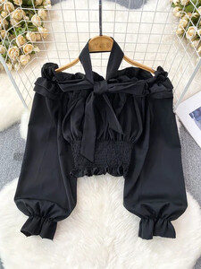 Slash Beck Μπλούζα για Γυναικεία Flounced Edge Skinny Πουκάμισα με μακριά μανίκια με φανάρι Φθινοπωρινό Casual Γυναικείο Blusa Dropshipping