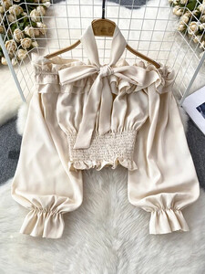 Slash Beck Μπλούζα για Γυναικεία Flounced Edge Skinny Πουκάμισα με μακριά μανίκια με φανάρι Φθινοπωρινό Casual Γυναικείο Blusa Dropshipping