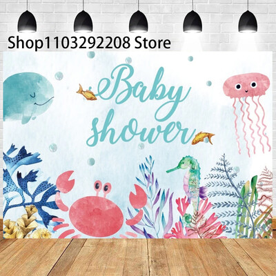 Vasaras okeāna tēma multfilma Zivju bērnu dzimšanas dienas ballīte Jauka zemūdens delfīnu valis fona pasākuma noformējums Bērnu dušas rekvizīts 