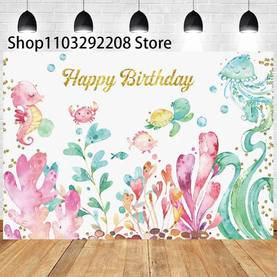 Vasaras okeāna tēma multfilma Zivju bērnu dzimšanas dienas ballīte Jauka zemūdens delfīnu valis fona pasākuma noformējums Bērnu dušas rekvizīts 