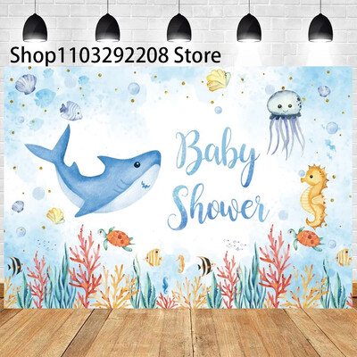 Vasaras okeāna tēma multfilma Zivju bērnu dzimšanas dienas ballīte Jauka zemūdens delfīnu valis fona pasākuma noformējums Bērnu dušas rekvizīts 