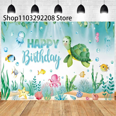 Vasaras okeāna tēma multfilma Zivju bērnu dzimšanas dienas ballīte Jauka zemūdens delfīnu valis fona pasākuma noformējums Bērnu dušas rekvizīts 