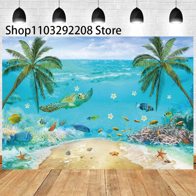 Vasaras okeāna tēma multfilma Zivju bērnu dzimšanas dienas ballīte Jauka zemūdens delfīnu valis fona pasākuma noformējums Bērnu dušas rekvizīts 